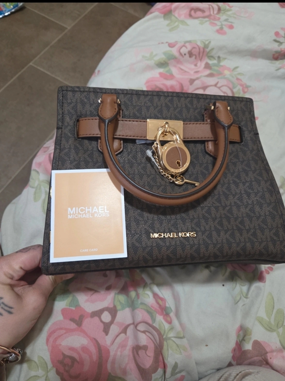 Michael Kors Brown Signature MK Small Crossbody Satchel with Gold Hardware